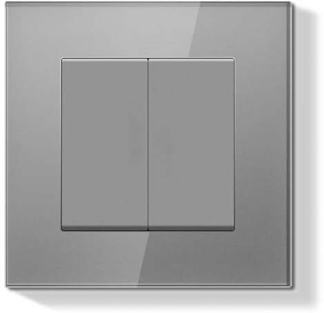 BSEEDLIFE Infälld väggströmbrytare, väggbrytare med glasram, 2-gang 1-vägs, enkel installation, för vardagsrum, sovrum och hall, 86 x 86 mm, grå