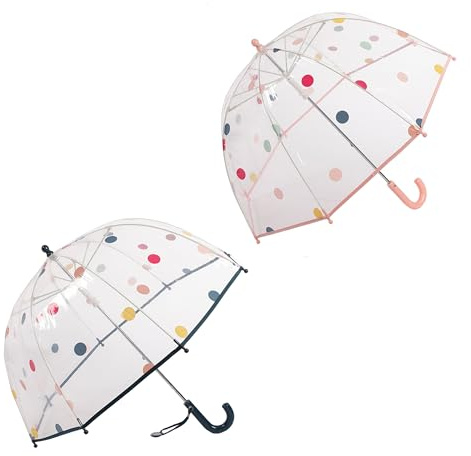 ThreeH 2 Pcs Toddler Umbrella Transparent Bubble Canopy Smooth Curved Grip Rounded Beads Manual Open for Boys and Girls