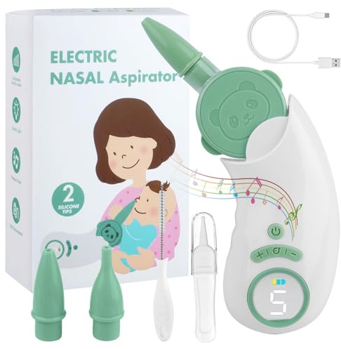 Aspiratore Nasale Neonato Elettrico con 5 Livelli di Aspirazione, Aspiratore Nasale Elettrico con Display, Ricaricabile Aspira Muco Neonato con 2 Beccucci in Silicone, Pinzette e Funzione Musica