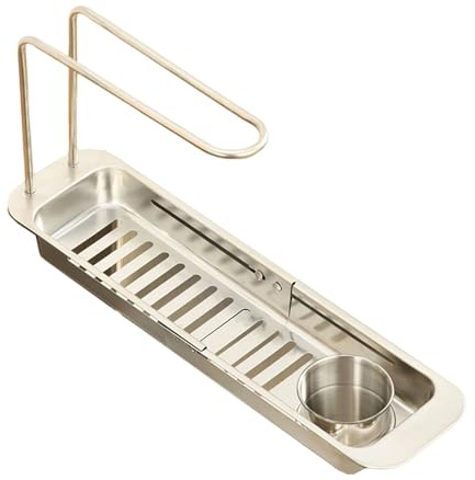Organizador telescópico de acero inoxidable para fregadero, estante de almacenamiento ajustable para la cocina para un uso eficiente del espacio, estante de drenaje de agua