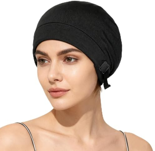YAWYO Bonnet en Soie pour Dormir, Bonnet de Nuit en Satin avec Bande élastique, Bonnet pour Cheveux Longs, Lisses ou bouclés, Femmes et Filles (Noir)