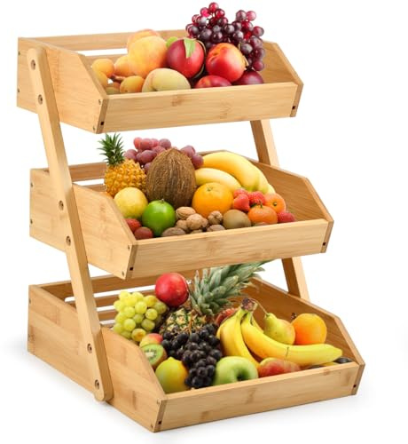 DODUOS Cesto Di Frutta a 3 Livelli, Cesto Portaoggetti per Frutta e Verdura, Supporto per Verdure e Pane per Ripiano Della Cucina, Supporto per Verdure e Pane per La Cucina Da Banco