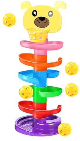Tour à billes avec toboggan tournant – Jouet empilable à 6 couches, 5 balles rotatives, activité éducative, développement de la coordination œil-main, jeux d'apprentissage, entraînement de la motricit