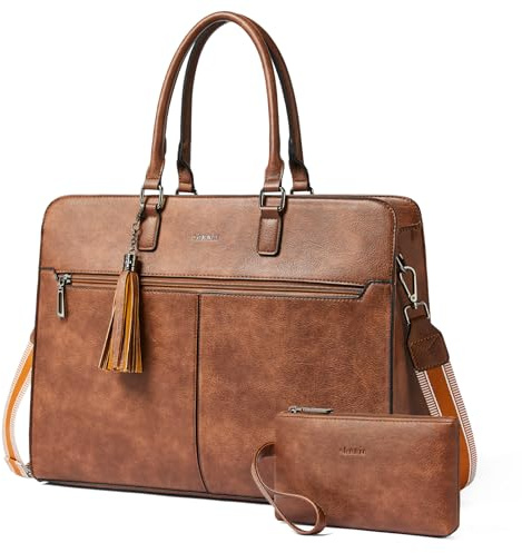 Shrrie 15.6 Inch Faux Leather Laptop Tote Bag for Women with Wristlet Purse