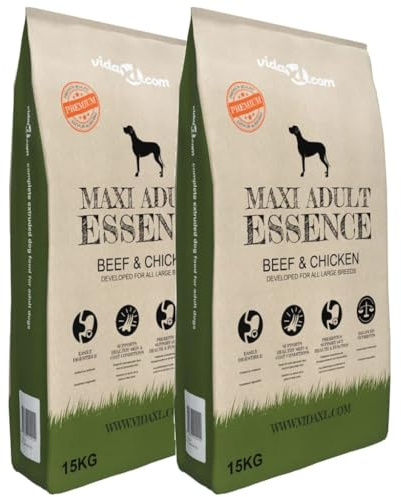 Ziaphsol torrfoder för hundar maxi vuxen essens nötkött och kyckling, 2 x 15 kg 30 kg, spannmålsbaserad, för stora hundar från 1 år, lätt att smälta