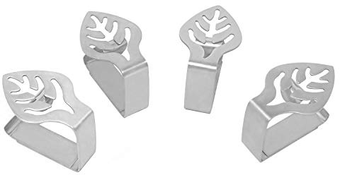 Honbay 4PCS Stainless Steel Silver Thickened Strong Cloth Clip,Tablecloth Clamp Holder, Table Cover Clamps,Table Cloth Holders, Table Cloth Clips Holders for Outdoor and Indoor (Leaf)