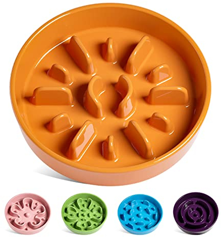 LE TAUCI Hundenapf aus Keramik, Antischlingnapf für Mittelgroße und Kleine Hunde, Langsam Fressen und Spaß für den Hund, Fressnapf mit Rutschfestem Design (Sonnen Orange, M-675 ml)