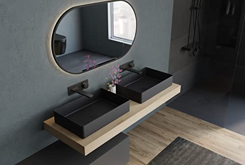 BERNSTEIN Aufsatzwaschbecken NT12 aus Edelstahl – 52,4x34,4x11 cm – Schwarz matt – Robustes Design für Industrial Look – Inkl. Pop-up-Ablaufventil, Waschschale