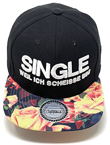 Outfitfabrik Snapback Cap Single, Weil ich scheiße Bin in schwarz mit Flower-Muster-Schirm und 3D-Stick in weiß (Statement, Spruch, Blumen), One Size