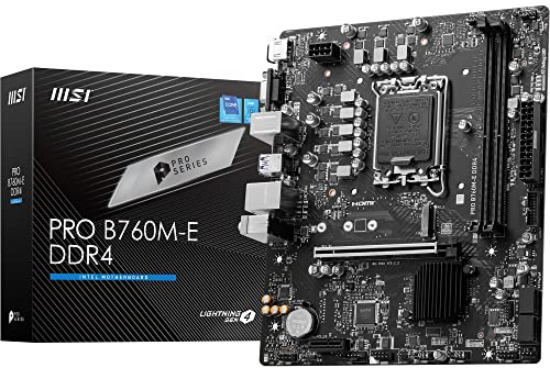 MSI PRO B760M-E DDR4 Mainboard, Micro-ATX - Unterstützt Intel 12., 13. & 14. Gen., LGA 1700 - DDR4 Memory Boost 4800+MHz/OC, PCIe 4.0 x16 Slot, M.2 Gen4 Slot