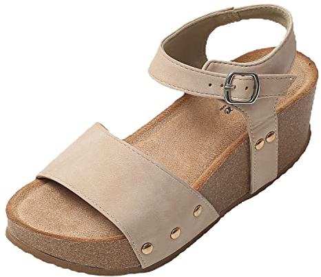 JOMIX Sandalias Mujer Verano Sandalias Plataforma Mujer Comodas Sandalias con Cuña Playa Mar Piscina Transpirables Altas Sandalias de Vestir Elegantes, Beige, 36 EU