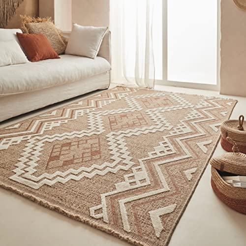 Nazar Teppich, Wohnzimmer, Natur, Jute-Optik, meliert, modernes Motiv, Boho-Stil, Teppich für Wohnzimmer, Schlafzimmer, Terrasse, Außenbereich, Naturfarbe (9054 Terra, 160 x 230 cm)