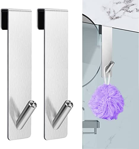 Cimown Set Di 2 Ganci Da Doccia In Acciaio,Ganci Per Vetro Doccia Per Accappatoio,Porta Asciugamani Bagno, Con Imbottitura Di Protezione (Argento)