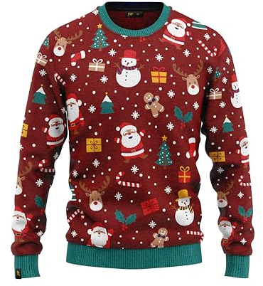 JAP Christmas - Jersey Navideño - Muñeco de Nieve y Papá Noel - Ajuste Libre de picazón - 2XL