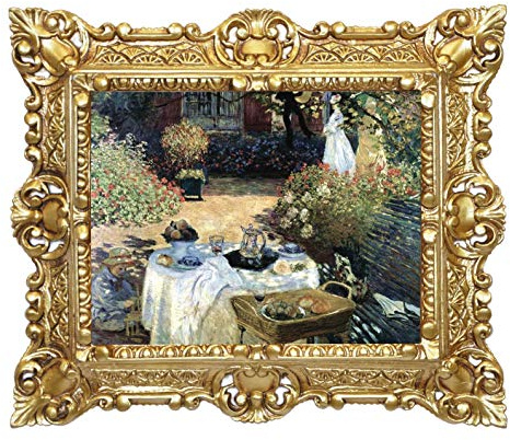 LIGUORO SHOP Stampa su Carta Quadro Monet Colazione in Giardino con Cornice in Stile Barocco 45X37cm (Oro)