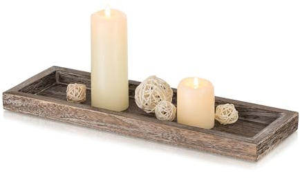 Romadedi Bandeja decorativa rústica de madera para velas, bandeja larga y estrecha de madera de 15 pulgadas, bandejas pequeñas de granja para centros de mesa de café, comedor, cocina, encimera,