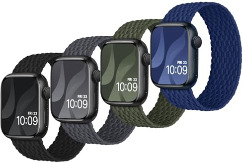 Finoriss Sololoop-armband, kompatibelt med Apple Watch 38, 40 och 41 mm, flätat stretchigt band av nylontyg för Apple Watch 9, 8, SE, 7, 6, 5, 4, 3, 2 och 1, 4-pack