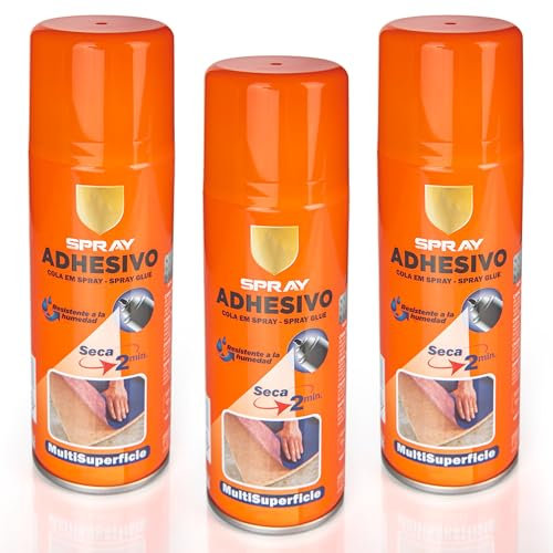 Spray Adhesivo Multisuperficie 400ml - Pegamento en Spray Multiuso Seca en 2 minuto, Resistente a la Humedad (Pack 3)