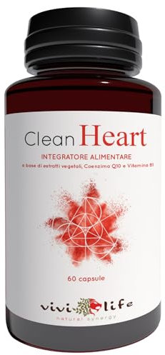 Clean Heart 60 Capsule, Integratore con Riso Rosso Fermentato Colesterolo, Monacolina K 2,9 mg, Resveratrolo, Biancospino, Coenzima Q10, Salute Cardiovascolare, Senza Glutine, Made in Italy