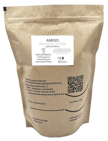 CAFE SIN INTERMEDIARIOS - Amigo - Caffè decaffeinato per moka italiana 1Kg - Tostatura settimanale - Confezionato e macinato alla spedizione - Intensità di sapore delicata