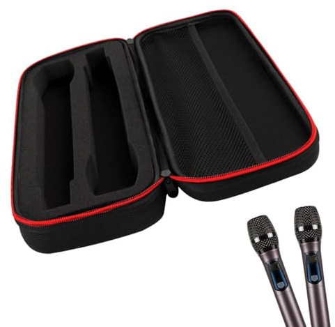 Esforzarse Sac de microphone, étui de voyage pour microphone avec double compartiment, étui rigide en EVA avec séparation des fentes, noir