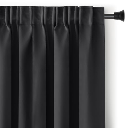 AmeliaHome, Blackout-gardin, 140 x 270 cm, svart, 1 st. veckband, mörkläggningsgardin, ogenomskinlig fönsterdekoration, dekorativ gardin, Blackout