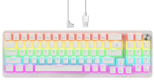 ELECGO Mechanical Gaming Keyboard, 77 Keys Anti-Ghosting USB Wired, Swappable Red Switch & Ergonomic Design, Rainbow LED Backlit Mechanical Keyboard for PC, Laptop, Gaming, Office-White