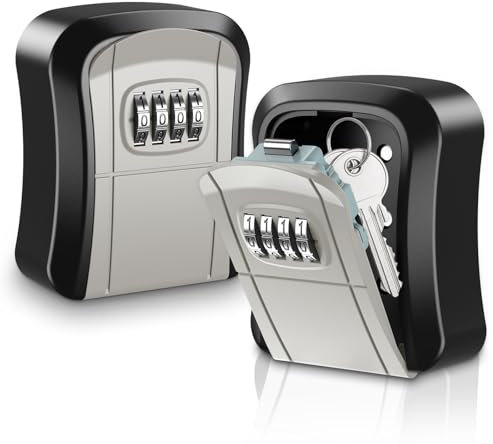 ORIA Caja de Seguridad para Llaves, 2PCS Caja de Almacenamiento de Llaves Montada en Pared, Caja Fuerte de Combinación de 4 Dígitos y Llaves Seguras para Llaves de Casa de Repuesto - Plata