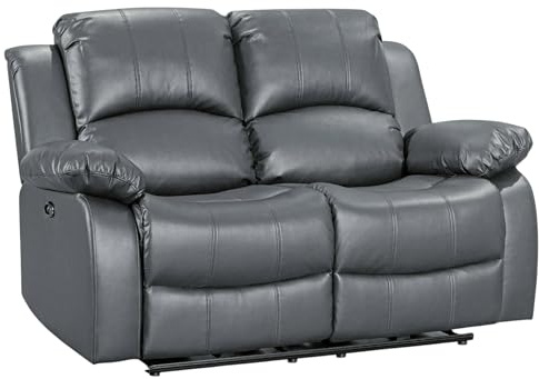 Faux Grey Leather 2 Seater Recliner Sofa | 3 Positions, Easy 160° Electric Recline | Easy Clean Fabric | Ideal for Couples, Elderly, Loveseat for Lounge, Gaming Room or Living Room | Valencia