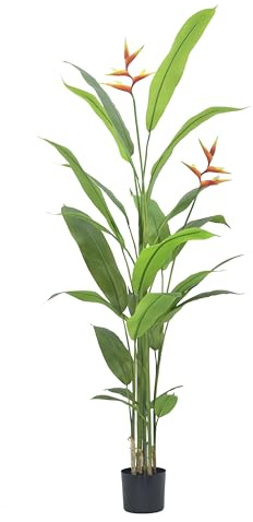 MichaelNoll Strelitzie med blomma, paradis fågelblomma, konstgjord växt, konstträd, konstgjord växt, dekoration, i svart kruka, mycket realistisk, grön (180 cm – MN-KP-2214)
