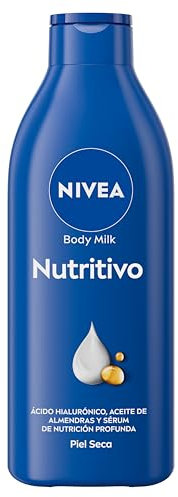 NIVEA Body Milk Nutritivo (1 x 400 ml), leche corporal que hidrata durante 72 h, crema hidratante corporal con aceite de almendras y ácido hialurónico, para piel seca