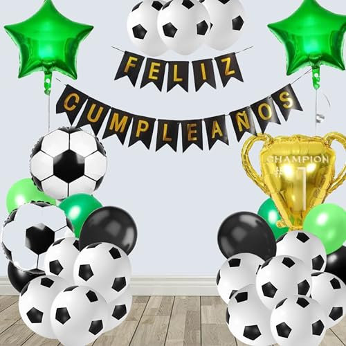 IM® Globo de fútbol cumpleaños Niño (26 globo látex + 5 globos grandes de foil + guirnalda) | Fútbol Cumpleaños Decoracion | CumpleañoS infantil | Decoración Fútbol | Decoración Cumpleaños Fútbol.