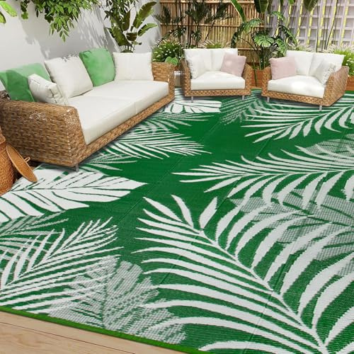 Cekene Tapis d'extérieur Terrasse Vert 180x270cm Imperméable Tapis de Sol Exterieur Plastique Tapis de Jardin Pliable Résistant aux intempéries aux UV Tapis pour Extérieur Balcon Plage Pique-Nique
