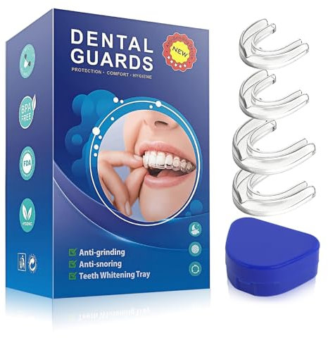 Gouttière Dentaire Bruxisme 4 Pièces, Protège Dent Nuit Anti Grincement, Gouttières Thermoformables Sans BPA, Mouth Guard pour Dormir, Douleur Mâchoire, Protection Dents, Adulte et Adolescent