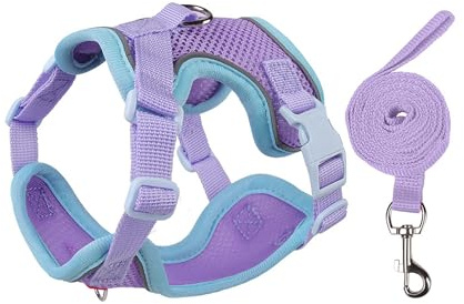 Muejjur Cat Harness and Leash Set for Walking – Escape-Proof Reflective Vest for Cats and Small Dogs, Adjustable Soft Air Mesh with Pressure-Reducing Design, 4.92ft (Blue & Purple, XL)