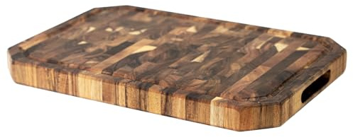 Utoplike Tabla de cortar de acacia, bloque de carnicero reversible de grano final de 17 x 12 pulgadas con ranura para jugo y asas, tabla de cortar de madera para carne, verduras y queso, grosor de 1.4