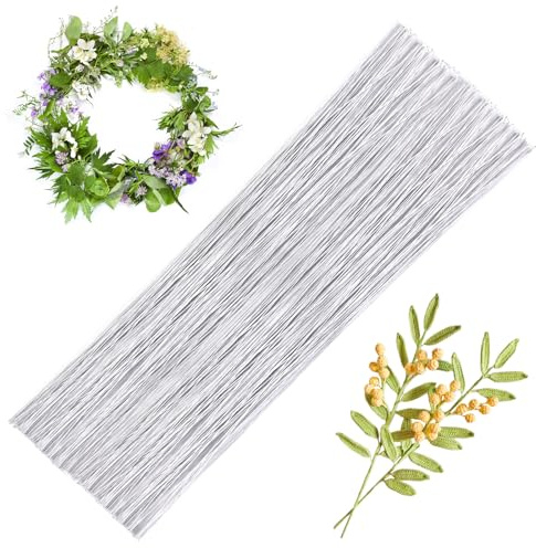 Namner 100 Pcs White Florist Wire Stems, 0.5mm (26 gauge) Flexible Floral Wire for Wreath Making, 36cm x 100 Pack for DIY Flower Craft, Floral Arrangements, and Corsage Decoration