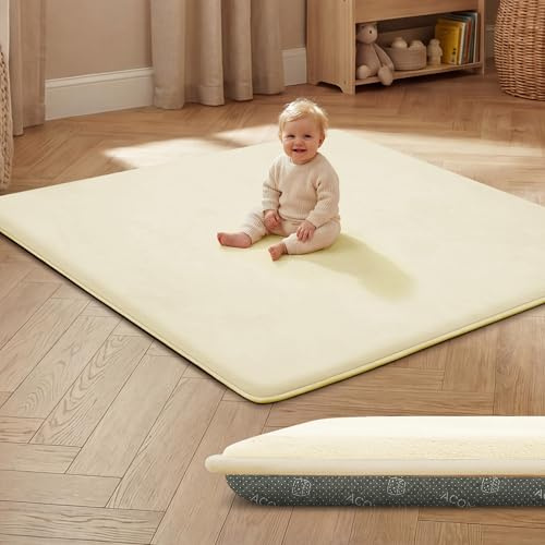 ACOMOPACK Baby Play Mat, 3cm Thick Memory Foam, 127 x 127 cm Non-Slip Soft Plush Activity Mat for Tummy Time & Crawling (Beige)