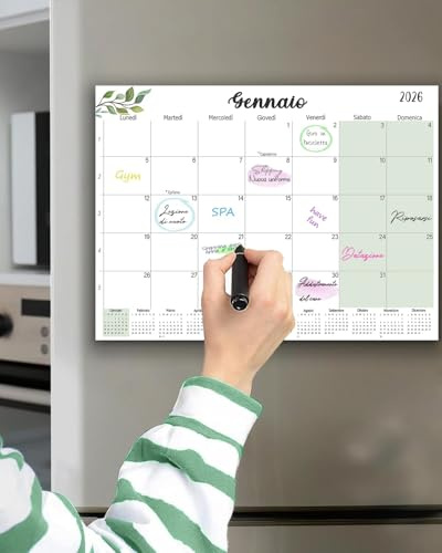 Qupuce Calendario Magnetico Frigo 2026 A4, Calendario Famiglia Novembre 2025 - Dicembre 2026, Planner Mensile, Organizzatore per Casa e Ufficio (ltaliano)