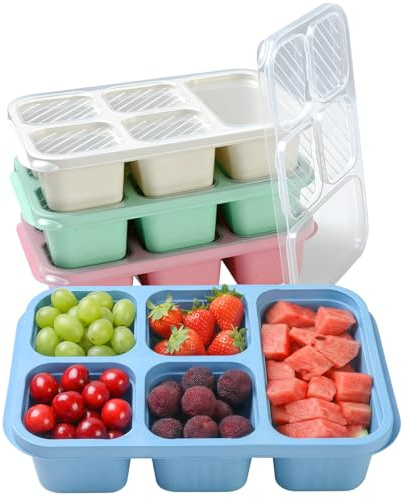 Nymblis 4 Pack Snack Box with Compartments, Reusable Bento Snack Boxes, Bento Lunch Box with 5 Compartments for Kids Adults, Lunchable Snack Containers for Work School Travel ﻿