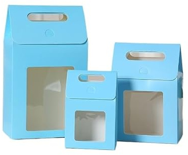 Bolsa de Regalo con Ventana Transparentes Bolsas de regalo con ventana transparente, papel kraft asa, for dulces, galletas y pasteles, 50 o 100 unidades(Blue,27x16x9cm,50pcs)