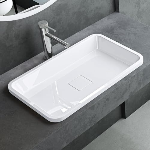 Mai & Mai Lavabo da Incasso 60x38x12cm, Lavandino Bagno Rettangolare Colossum104 Lavabo da Minerale Fuso, Bianco Lucido