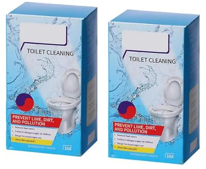 Ultra Clean Lot de 2 pastilles de nettoyage pour toilettes parfumées au citron, 16 pastilles par paquet, éliminent efficacement le calcaire et les odeurs avec un parfum durable, parfum frais (A, 2
