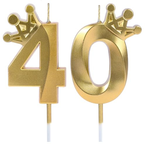 URAQT Födelsedagsljus, 40° Födelsedagsljus med Gyllene Krona, 40° Födelsedagsljus med 3D-nummer, Lämpligt för Födelsedagsfester, Anniversarium, Bröllop (Dubbla Kronor)