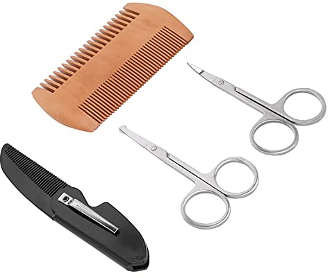 TOPINCN Set di Strumenti per Modellare la Barba Forbici Flessibili Antiruggine Pettine in Legno Pettine Pieghevole per Uomo Materiale ABS Leggero Portatile