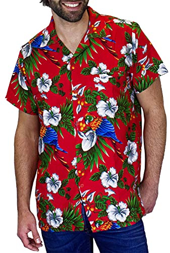 V.H.O Funky Chemise Hawaienne, Cherry Parrot, Rouge, M