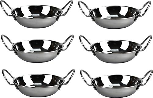 SET OF 6 STAINLESS STEEL 17CM BALTI DISHES - INDIAN SERVING DISHES - CURRY NIGHT - Fast Dispatch by Prima