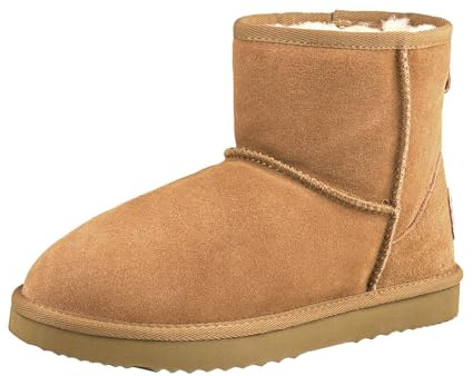 Shenduo Damen Schlupfstiefel Klassisch Leder Stiefel Kurzschaft Winterschuhe Chestnut DA5854 37EU