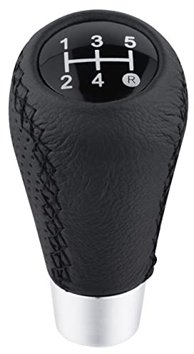 Arenbel 5 Speed Black Shift Knob Car Shifter Stick Handle Leather Gear Lever Replacement Fit Most Manual Cars