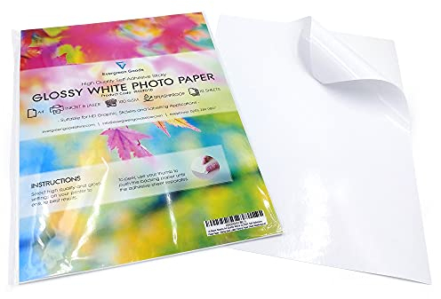 10 hojas de papel fotográfico autoadhesivo de calidad A4 con acabado brillante, color blanco